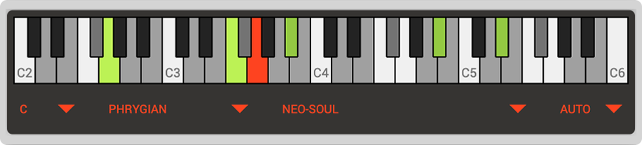 Harmonimo keys, keyboard, and genre controls