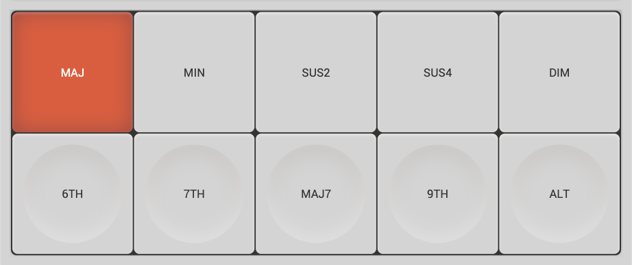 Harmonimo Chord Builder chord type and extension pads