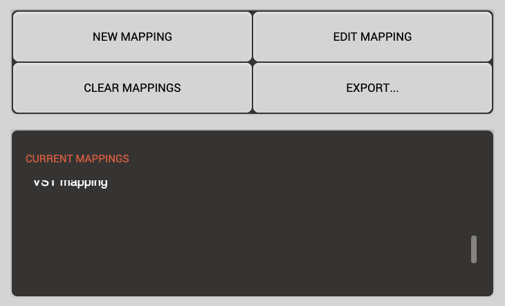 Harmonimo MIDI mapping buttons and current mappings panel